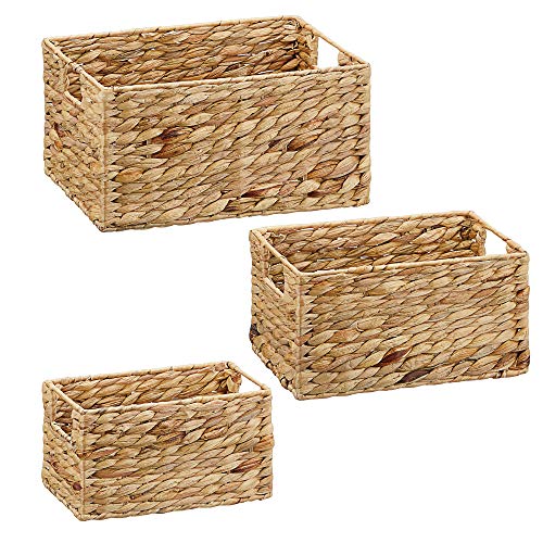 Juego de 3 cestas de almacenamiento rectangulares con marco de metal en 3 tamaños (1 x 3 rectangular)