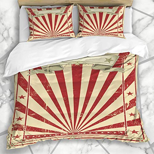 Juegos de fundas nórdicas Kraft Blue Ribbon Retro Red Vintage Circus Concert Abstract American Culture Ancient Anniversary Ropa de cama de microfibra con 2 fundas de almohada Easy Care Anti-Alérgico S