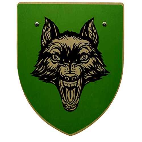 kabemi Letrero de caballero estable para niños de madera, lobo sobre fondo verde, 33,5 x 27 cm, para juegos de rol de caballeros y vikingos de la Edad Media.