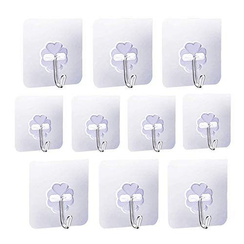 kaoku Adhesive Strong Nail Free Reusable transparente Heavy Duty Bathroom Kitchen Door Hook Ceiling Hanger, Waterproof & oilpr impermeable, 10 Pack (10 kg/22 libras Max)