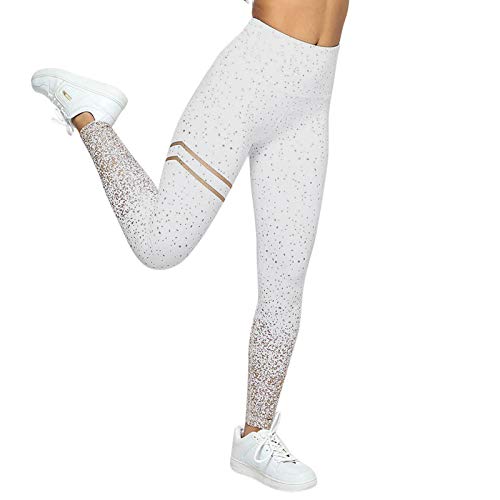 Keepwin Leggins Deportivos Mujer Mallas Push Up Mujer Pantalones Yoga Mujer Elásticos Talle Alto Pantalon de Deporte para Running Gym Fitness (Blanco, Medium)