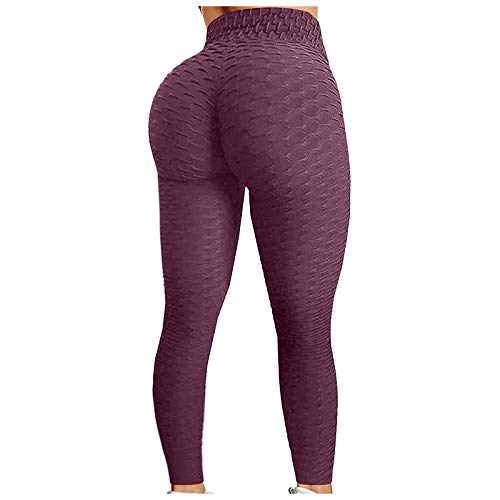 Keepwin Leggins Push Up Mujer Pantalones Cintura Alta Yoga Mallas de Deporte de Mujer Elástico Deportivas Pantalon Mujeres para Running Gym Fitness (Vino Rojo, Medium)