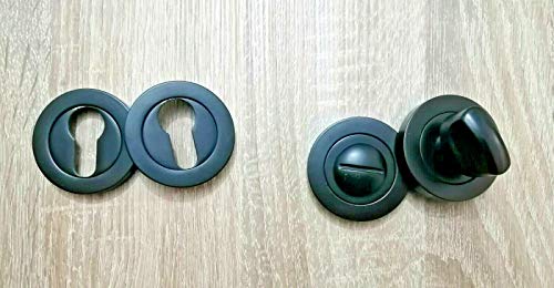 Keyhole Cover Euro Escutcheon - Juego de 2 protectores para pulgar de baño, color negro