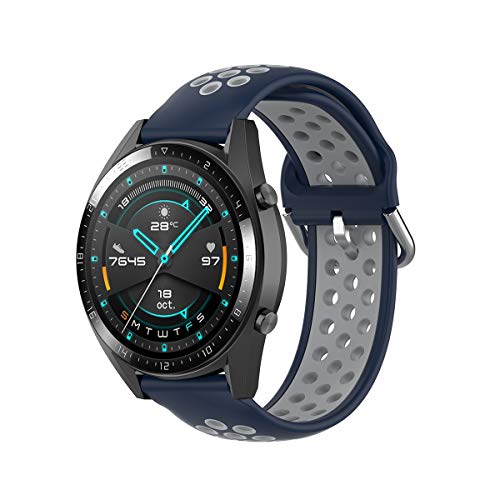 KOMI Correa de silicona para reloj de 20 mm, 22 mm, para mujeres y hombres de fitness, accesorios de reloj inteligente (20 mm, azul oscuro/gris)