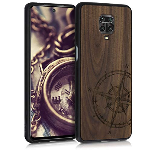 kwmobile Funda Compatible con Xiaomi Redmi Note 9S / 9 Pro / 9 Pro MAX - Funda de Madera de Nogal Aguja magnética marrón Oscuro