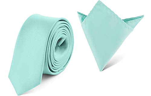 Ladeheid Set de Corbata Estrecha y Pañuelo Hombre SP/P (150cm x 5cm, 22cm x 22cm, Menta)