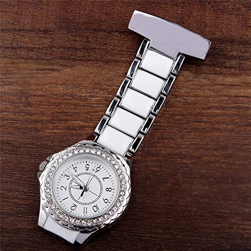 Las Enfermeras de Cristal Reloj de Bolsillo Reloj de Bolsillo analógico con Clip Colgantes Broche de la Manera de Las Mujeres mira el Regalo (Color : Silver)