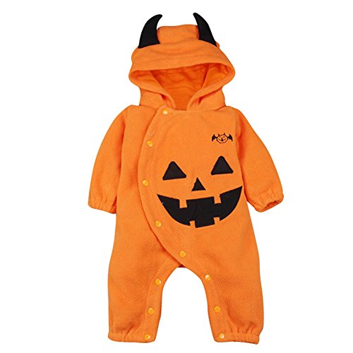 Le SSara Halloween Calabaza Enterizo con Capucha Navidad Mameluco Atuendos (12-18 Meses, Orange)