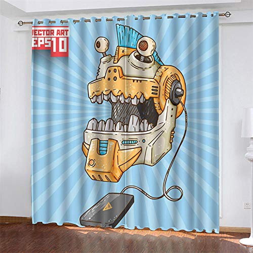 LLKKCX 3D Cortina Opaca Reducción de Ruido Robot de Dibujos Animados Cortinas Salón Opacas Aislantes Térmicas con Ojales para Dormitorio Moderno Sala de Estar Ventana Habitación,2 Unidad,150x166cm