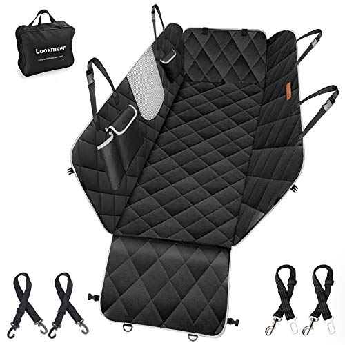 Looxmeer Funda Asiento Coche Perros, Cubierta Asiento Coche Mascota, Alfombra Asiento Coche Perro con Cinturón de Seguridad, Protector Maletero Coche Perros Impermeable, Gris