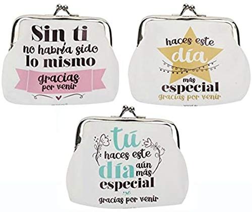 Lote de 20 Divertidos Monederos Decorativos"Frases Especiales". Carteras. Recuerdos y Complementos. Regalos Originales.Detalles de Bodas, Comuniones, Bautizos, Cumpleaños. DK