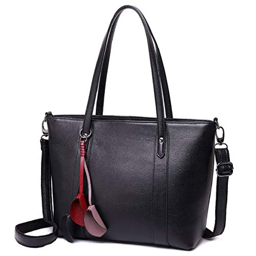 LOVE LABINI Mujer Bolsos totes Piel de vaca Bolsos bandolera Grande Capacidad Bolsos de mano Piel Genuina Bolsos de hombro Moda Bolsos para Negro