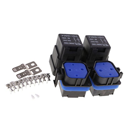 LOVIVER 2 Juegos de Relé de 4 Pines 40A DC12V con Kit de Adaptadores de Terminales de Base de Enchufe para Coche, Motocicleta, Barco