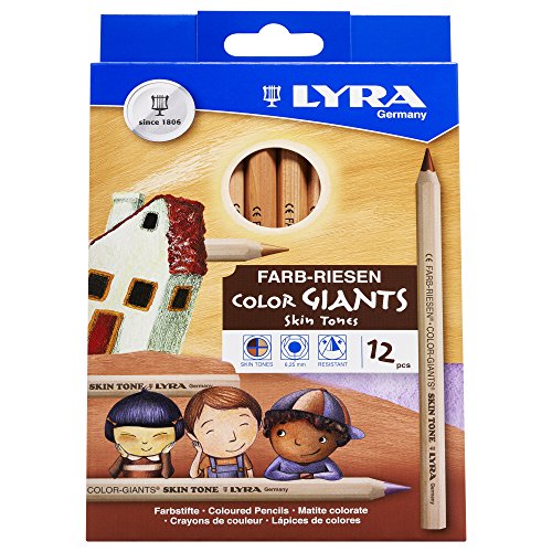 LYRA Color Giants Skin Tones - Estuche con 12 lápices hexagonales y mina, diámetro 6.25 mm;Lyra 3931124 Farb-Riese Skin Tones Etui K12 Kartonetui mit 12 Stück