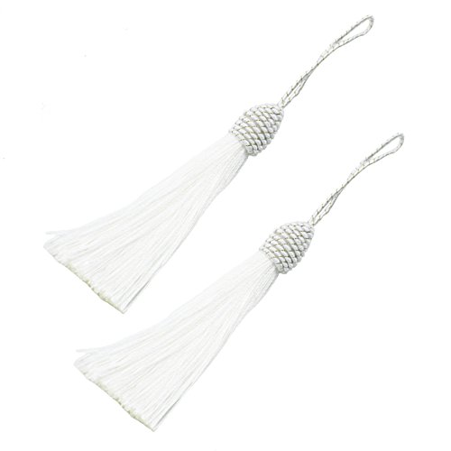 Makhry 20pcs 15.5cm / 6 Pulgadas Silk Floss Marcadores Tassels con 2-Inch Cord Loop y Pequeño Nudo Chino para la Fabricación de Joyas, Recuerdo, Marcadores, Accesorio del Arte de DIY (Blanco)