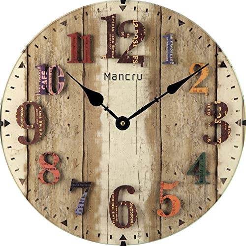 Mancru 1CM Pulgadas de Espesor Vendimia Sin Cubierta Silencio Reloj de Pared Lamentable de Madera Grande y Redondo Sin tictac Reloj de Pared Decoración Reloj 10-35CM