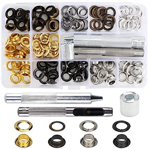 ManLee 203pcs Set Ojales Metalicos 8mm Kit de Ojales Metalicos Kit de Herramienta de Ojetes con Caja de Almacenamiento Ojetes Ojal de Latón para DIY Lona Cuero Tela Cinturones Zapatos Ropa