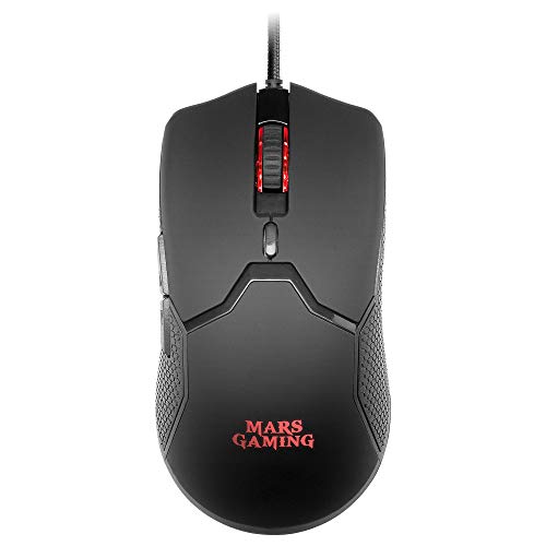 MARSGAMING MMV Negro, Ratón Gaming RGB Ultraligero 69g, 10000DPI, Cable Feather