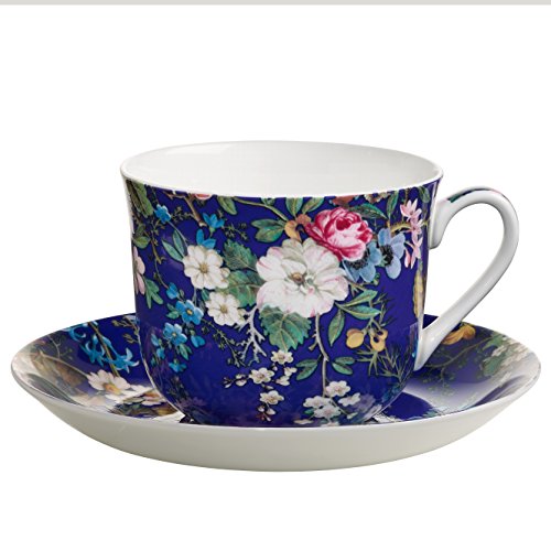 Maxwell & Williams wk09300 Kilburn Taza de Desayuno con platillo, Floral Muse, Caja de Regalo, Porcelana, Azul/Multicolor, 2 Unidades