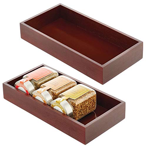 mDesign Juego de 2 cajas de bambú – Cajón de almacenaje multiusos para armarios, cajones y superficies – Organizador de madera abierto de bambú ecológico – marrón oscuro