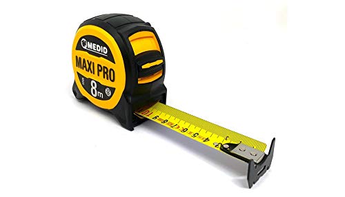 Medid Flexometro Maxi Pro 32 mm y 8 Metros de Largo, Doble uña Especial Antideslizante, Amarillo, 8x32mm