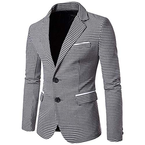 Meibida Nuevos Trajes de Dos Botones para Hombres Chaqueta Casual de Pata de Gallo Ropa de Gran tamaño para Hombres (L,Negro)