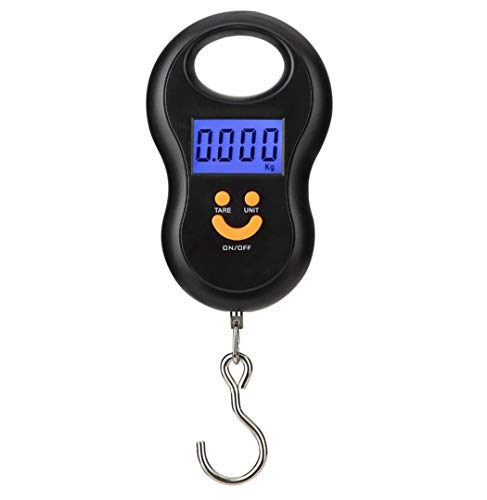 Meichoon Báscula Portátil para Equipaje Báscula para Maleta Colgante 110lb / 50kg Pantalla LCD Retroiluminada con Anzuelo de Pesca para Viajes en Casa al Aire Libre Negro C41