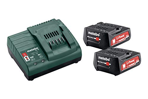 metabo 685300000 685300000-Combo bateria + Cargador Basic-Set 2X 2,0 Ah, 12 V, Negro, Size