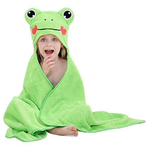 MICHLEY Toalla de baño para niños con capucha Albornoz de diseño animal adorable para 0-7 años Niños Rana-verde 70 cm x 115 cm