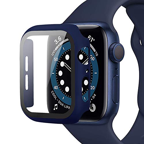 Miimall Funda Compatible con Apple Watch Series 6 / SE / 5/4 44mm, PC Case con Protector de Pantalla Vidrio Templado [Cubierta Completa] [Anticaída] para iWatch Series 6 / SE / 5/4 44mm - Azul
