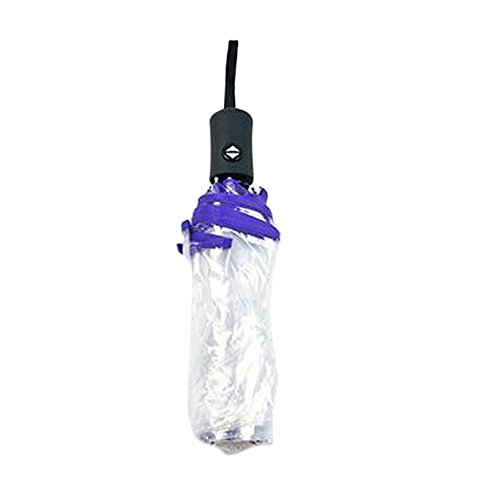 Milopon Paraguas automático plegable transparente con botón automático Lanyard para mujer y niña (morado)