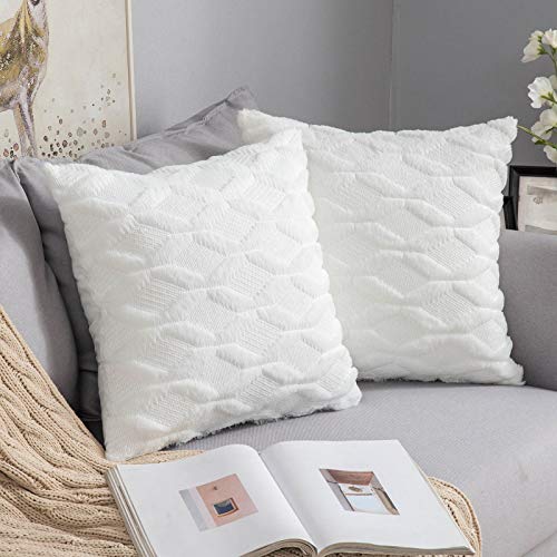 MIULEE 2 Piezas de Funda de Cojines Felpa Suave Funda de Almohada Lana de Imitación Moderna Peludos Calentar Decoración Invierno para Hogar Silla Oficina Cama Habitacion salón 50 x 50cm Blanco