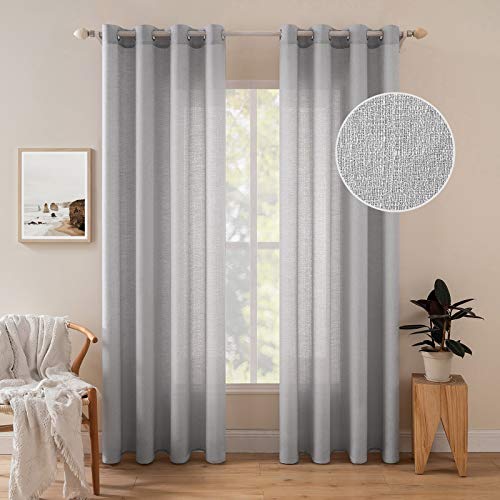 MIULEE 2 Unidades Cortinas Translucidas Poliéster Lino con Ojales Visillos de Dormitorio Moderno Ventana Salon Habitacion Cuarto Dormitorio Comedor Cocina 140x175 cm Gris Claro