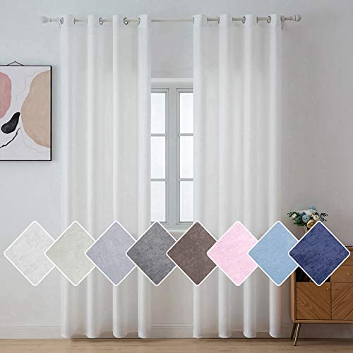 MIULEE Regalo 2 Cortinas Modernas para Ventana Super y Cómodas Decorativas para Casa Visillos Semitraslúcidos con 8 Anillas para Habitación Salón Cuarto Dormitorio 140 * 260cm Blanco