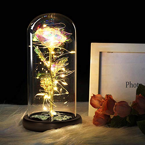 MMTX La Bella y la Bestia Rose Regalos de San Valentín, Galaxia Rosa luz LED con para la decoración del hogar Cumpleaños Boda Día de San Valentín Día de la Madre Aniversario