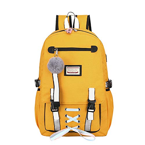 Mochila Gran Capacidad Adolescentes Mochila Escolar Liviana Mujer Puerto Carga USB Bolsas Hombro Viaje Mochila para Niñas con Cerradura Seguridad (Yellow)