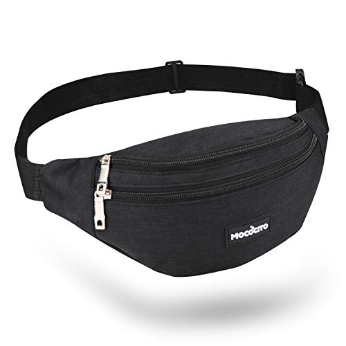 MOCOCITO Riñoneras Hombre y Mujer Impermeable con Correa Ajustable de 120 cm,Gran Capacidad para Teléfono DE 6.5 Pulgadas/Llaves/Gafas, Viajar/Correr/Moto/Bici/Acampada/Comprar [Negro]