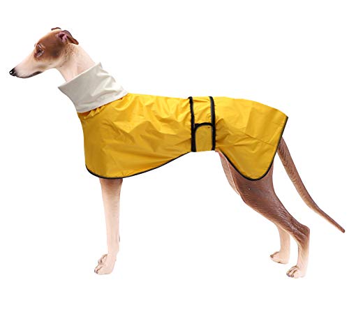 Morezi Chubasquero para perros con barra reflectante, resistente a la lluvia y al agua, chaleco ajustable – Chubasquero para perros galgos, lurchers y Whippets – amarillo – L