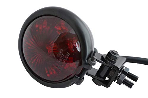 Moto Stop LED Luz Trasera - Homologado - Brillo Negro con Rojo Lente para Cafe Racer, Scrambler, Proyecto Personalizado