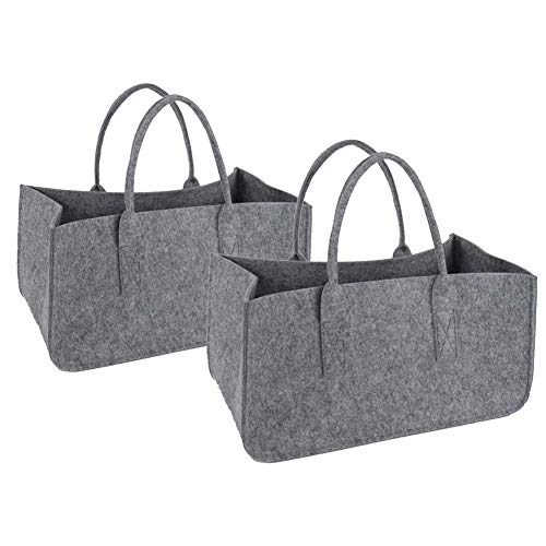 MUFENA 2 bolsas de fieltro para leña, bolsa de fieltro plegable grande para la compra de madera, periódicos, leña, bolsa de fieltro o juguetes para el jardín, picnic, playa