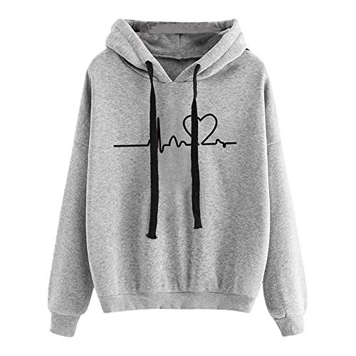 Mujer Sudaderas con Capucha y Patrón Latido del Corazón Camisa de Entrenamiento Cálida y Acogedora Impreso Amor Vestido con Capucha Manga Larga Casual para Adolescentes Niñas Hoodie Pullover