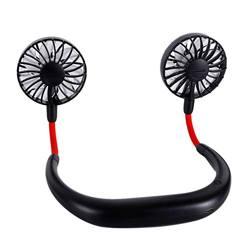 MULOVE Ventilador Personal Portátil, Ventilador de Banda para el Cuello, Mini Ventilador USB Recargable Ventilador de con Doble Cabeza de Viento,Ventilador de Manos con 3 Velocidades,Negro