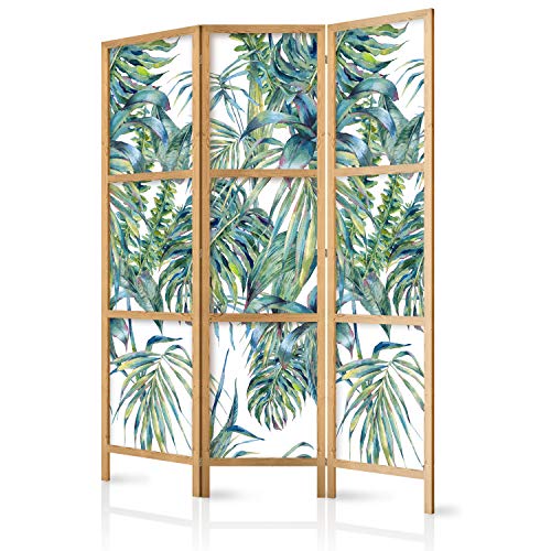 murando - Biombo Tropical Hojas Verde 135x171 cm 3 Paneles Lienzo de Tejido no Tejido Tela sintética Separador Madera Design de Moda Hecho a Mano Home Office Japón b-A-0369-z-b