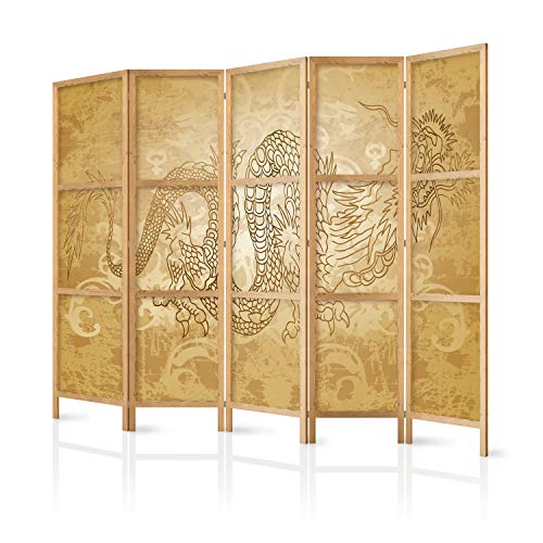 murando - Biombo XXL Dragon 225x171 cm 5 Paneles Lienzo de Tejido no Tejido Tela sintética Separador Madera Design de Moda Hecho a Mano Deco Home Office Japón p-B-0005-z-c