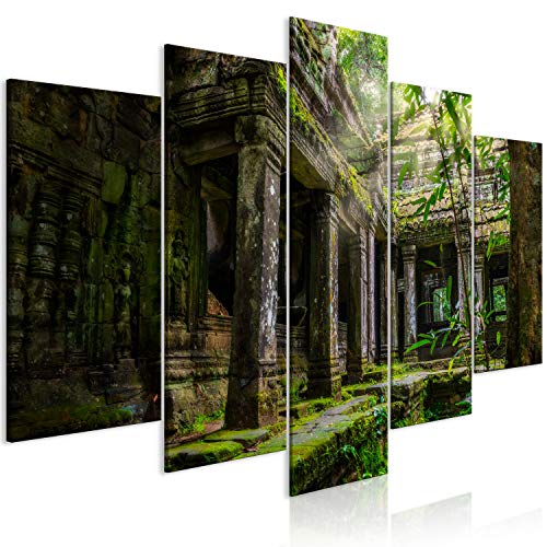 murando Cuadro Acústico Naturaleza 225x112 cm - decoración de Pared Lienzo 5 Piezas - Cuadros XXL - Panel de Pared - Silencio Preah Khan Bosque Paisaje d-B-0324-b-m