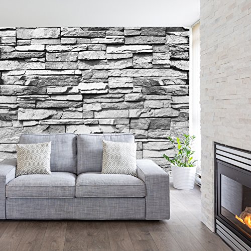 murimage Papel Pintado Piedra 3D 274 x 254 cm Incluyendo Pegamento Fotomurales Muro Alquería Naturaleza Pared Blanco y Negro Sala Living