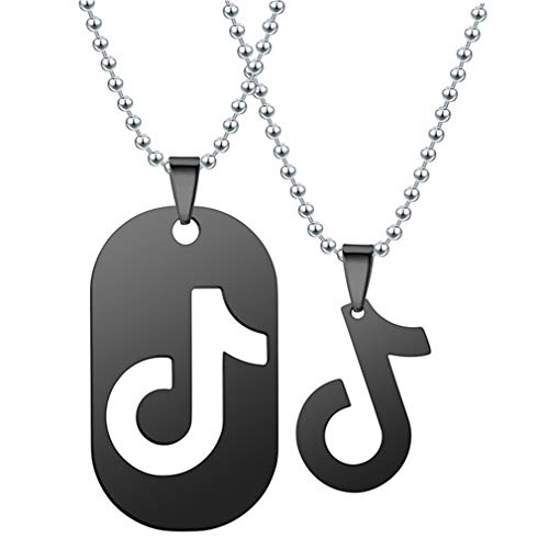 Música Nota Collar para Pareja División Acero Inoxidable Negro Collar Colgante 2 Piezas Mejor Amigo De Él Y De Ella Collar De Cadena Gracioso Barato Regalos,Negro