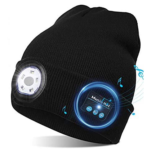 NANUNU Sombrero Tejido,Gorro con Bluetooth 5.0 LED con luz LED, parlantes estéreo Integrados y Gorro de micrófono para Deportes y Aire Libre