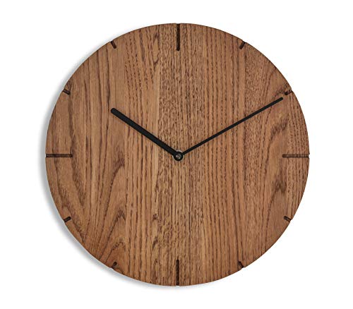 Natuhr Reloj de pared controlado por radio, de madera maciza, purista, moderno (roble ahumado)