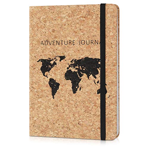 Navaris Cuaderno con cubierta de corcho - Diario de viaje ecológico - Libreta a rayas - Bloc de notas para el hogar u oficina - Diseño de mapamundi